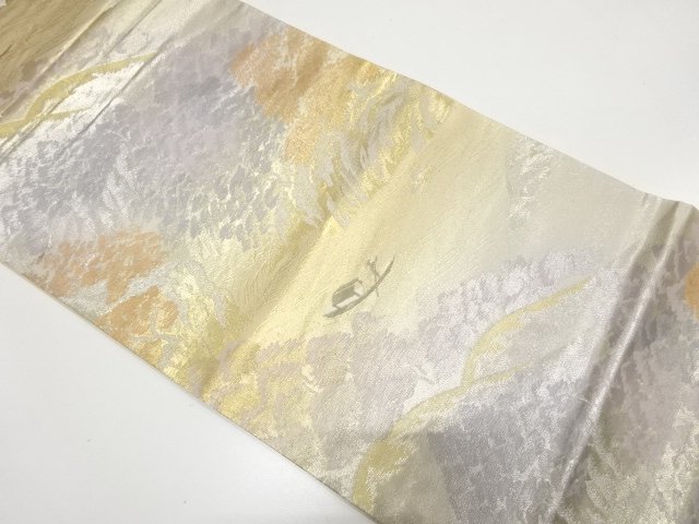 プラチナ二重箔　川下り模様織り出し　袋帯